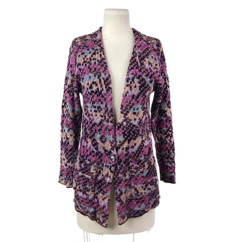 French Rags Multicolor Chenille Knit Single Button Cardigan Vintage 80s Size 3